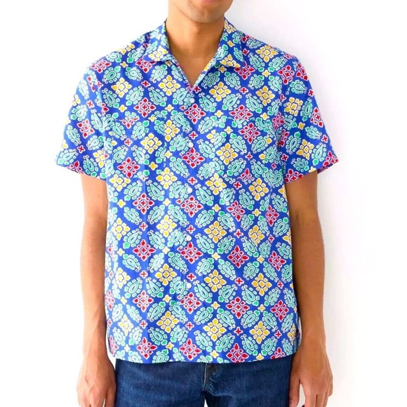 J. Crew Other - NWT J. Crew Blue Multicolor Slub Cotton Short Sleeve Collared Camp Shirt Size M
